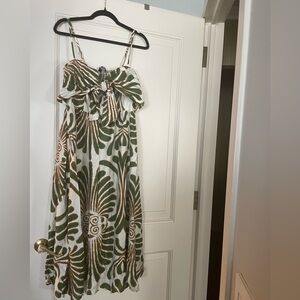 Green and White Strapless Maxi Dress